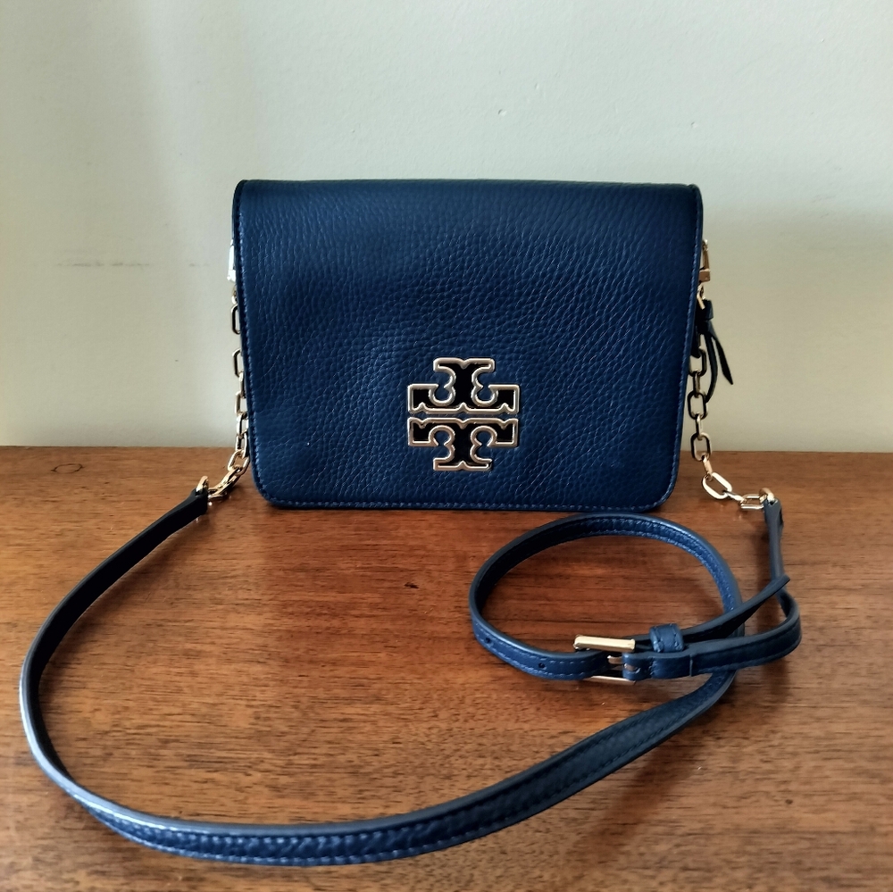 Tory Burch Pebbled Leather Crossbody Bag Color Blue